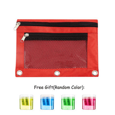 IMossad Pencil Pouch for 3 Ring Binder, Binder Pencil Case with Smooth Zipper, Clear Window Pencil Case for Binder, Big Capacity 3 Ring Binder Pencil Bag with 3 Reinforced Grommets,Red