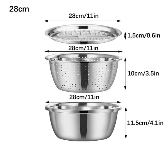 IMossad 3 In 1 Stainless Steel Microporous Colander,11" Large Capacity with Mixing Bowl,Graters for washing vegetables,Food Grate
