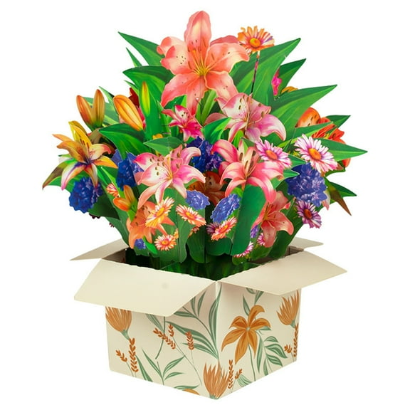 IMossad 3D Pop Up Greeting Card - Lily Flower Bouquet Design - Get Well Soon, Birthday, Thinking of You, Christmas, Congratulations
