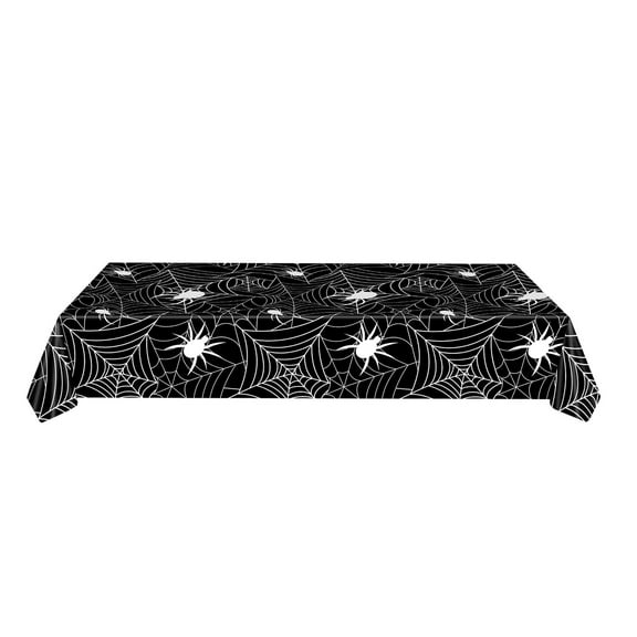 IMossad 54x107 Inch Halloween Spiderweb Tablecloth – Black Plastic Gothic Decor, Water-Resistant, Stain-Resistant, Ideal for Dining, Kitchen, Indoor and Outdoor