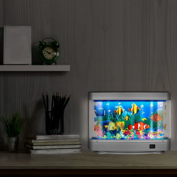 IMossad Artificial Fish Tank Lamp with Moving Fish - Sensory Decor for Home