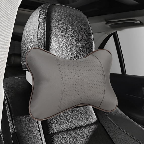 IMossad Car Neck Pillows Both Side Pu Leather 2pieces Pack Headrest Fit for Most Cars Filled Fiber Universal Car Pillow (Gray)