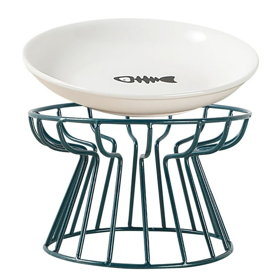 IMossad Metal Stand for Cat Dish - Raised Cat Bowl Holder - Green Iron - Elevated, Anti Vomiting, Backflow Prevention