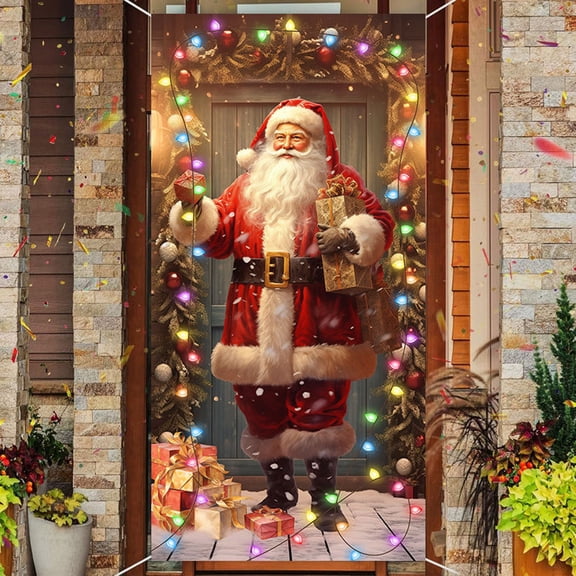 IMossad Christmas Door Cover Decoration, Festive Door Hanging Tapestry, Easy-to-Install Fabric Door Wrap for Indoor & Outdoor Holiday Parties