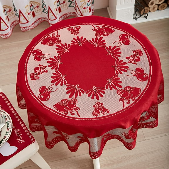 IMossad Christmas Tablecloth - Red Lace Round Tablecloth 40x40in, Holiday Table Runner with Exquisite Christmas Patterns