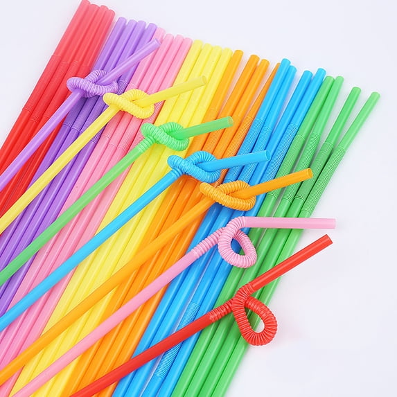 IMossad Disposable Colorful Drinking Straws, 13inch 100PCS Flexible Straws, 7 Colors Extra Long Straws Party Decorations