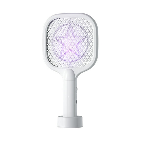 IMossad Electric Fly Swatter 3000V Bug Zapper Racket Dual Modes Mosquito Killer with Purple Mosquito Light Rechargeable for Indoor Home Office Backyard Patio Camping (White)