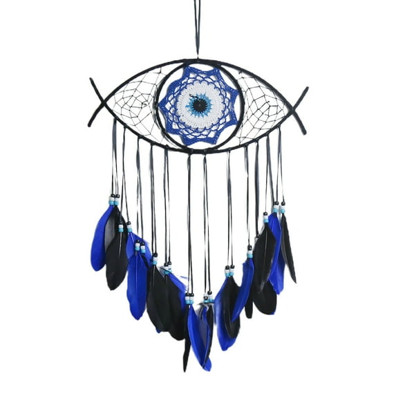 IMossad Evil Eye Dream Catcher-Blue Black Dream Catchers Handmade Feather Evil Eye Wall Hanging Ornament Home Decor for Bedroom Livingroom Yard, Blessing Craft Gift Bring Good Luck