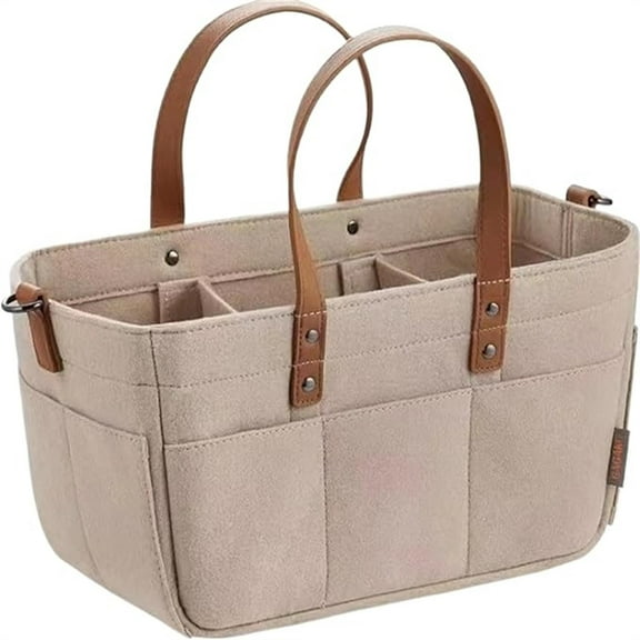 IMossad Foldable Baby Diaper Caddy Organizer - Large Portable Storage Bag with Removable Compartments, Leather Handle, 8 Pockets, for Nursery, Car Travel, and Changing Table