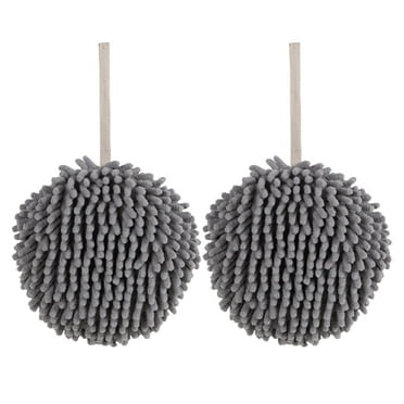 IMossad Fuzzy Ball Towels,2 Pack Hanging Bathroom Hand Towels Super Fluffy Chenille Ball Towels, High Absorbent Hand Towels to Dry Your Hand Instantly