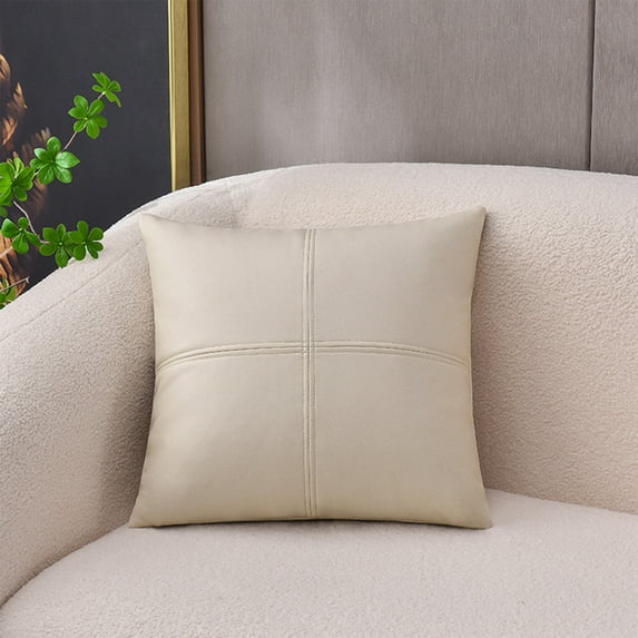 IMossad Hand Stitched Faux Leather Decorative Throw Pillow Covers 18x18 Inch for Living Room Couch Bed Sofa, Accent Square Cushion Case 45x45 cm, Rustic Modern Farmhouse Boho Home Decor
