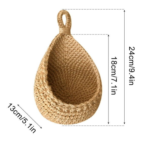 IMossad Hanging Wall Basket Teardrop Baskets Onion Coat Bohemian Storage Fruit Hooks for Kitchen Home Restaurant Garlic Vegetable Planters, 5 Sizes (Light Linen)