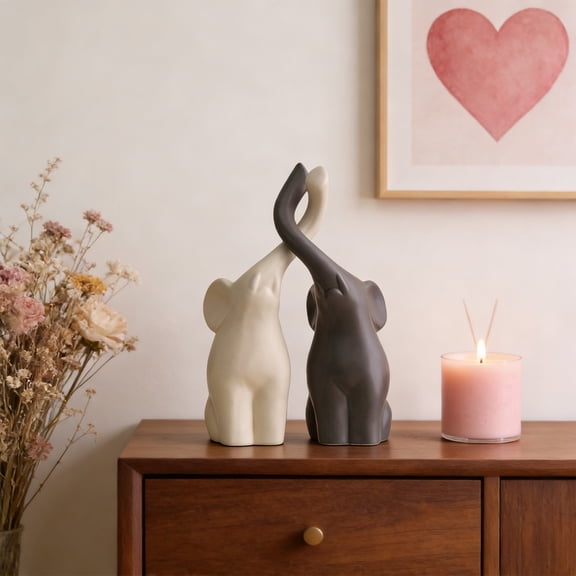 IMossad In a Relationship Elephant Figurine Set, Modern Ceramic Sculpture Ornament, European Style Decorative Home Desk Shelf Accent for Couples