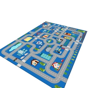 IMossad Non-Slip Car Play Mat Rug 16x24 Inch with Town City Road Map, for Vehicle Play in Playroom, Bedroom Home Decor