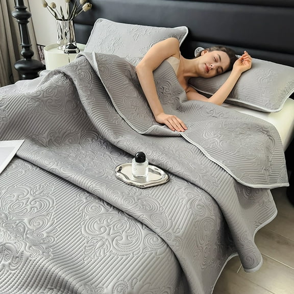 IMossad Knitted Summer Cool Quilt 59x79in Dark Gray Double-Sided Cooling Blanket Lightweight Breathable Polyester Quick Heat Dissipation Washable Ideal for Dorm Camping Sofa Office Use
