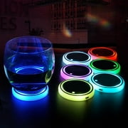 IMossad LED Car Cup Holder Ambient Light, 7-Color USB Rechargeable Waterproof Cup Coaster, Automotive Accessory