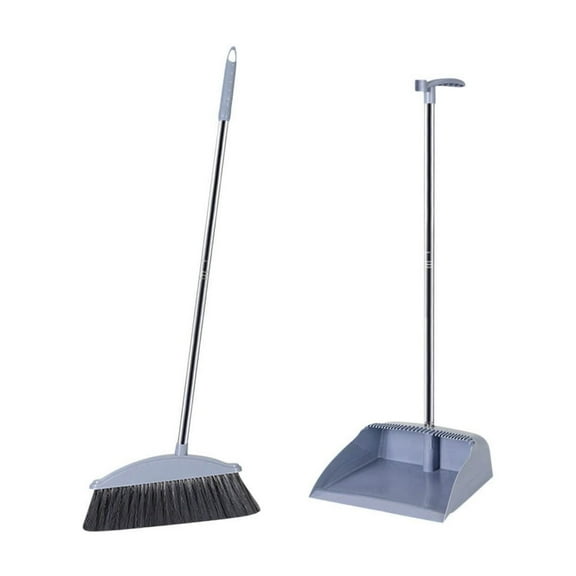 IMossad Long Handle Broom and Dustpan Set with 39.5" Squeegee Broom, Upright Standing Lobby Broom and Dust Pan and Rubber Broom, Indoor Broom with Dustpan Set for Home Kitchen Room Office Floor
