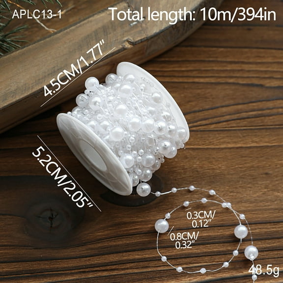 IMossad Mandala Crafts Faux White Pearl Beads Garland - 4mm 44 Yds White Pearl Strands Spool Pearl String Bead Roll Pearl Garland for Wedding Party Christmas Tree Decoration