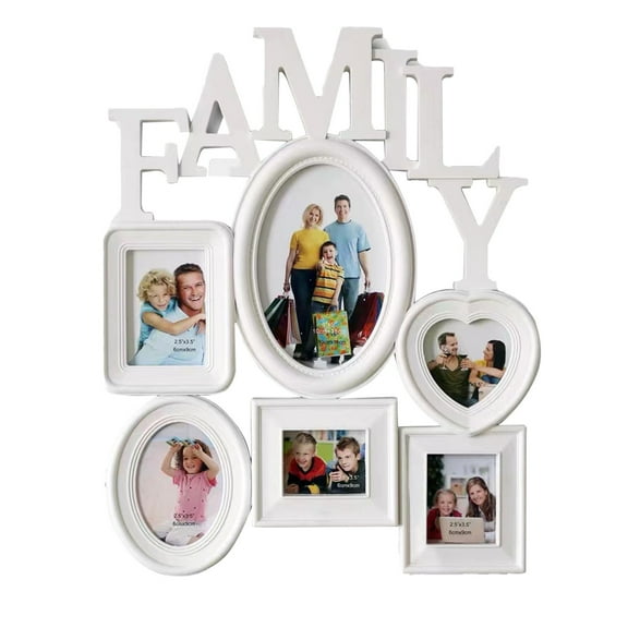 IMossad Multi-Photo Family Combo Frame - PVC Wall Mounted or Tabletop Display Frame for 6 Photos, Unique Design for Desktop or Wall Décor