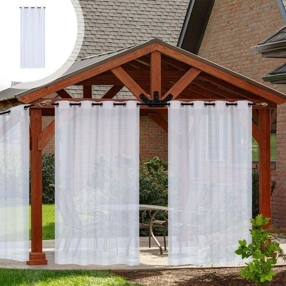 IMossad Outdoor Curtain for Patio, Beige Linen Look Semi-Sheer Curtains Waterproof Light Filtering Voile Outside Grommet Drapes for Pergola Balcony Pool Indoor , W52 x L84