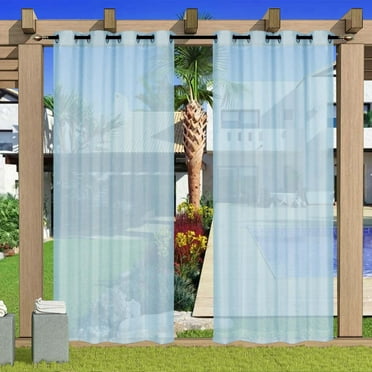 IMossad Outdoor Curtain for Patio, Beige Linen Look Semi-Sheer Curtains Waterproof Light Filtering Voile Outside Grommet Drapes for Pergola Balcony Pool Indoor , W52 x L84