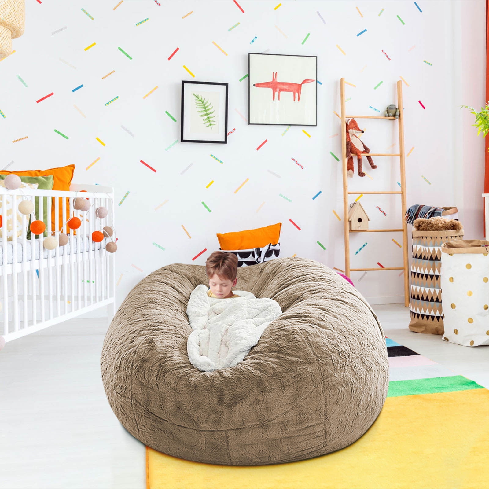 IMossad Oversized Bean Bag Cover Comfy Beanbag Chair for Adults Without Filler Faux Fur Floor Chair Lazy Sofa Cover Comfy for Living Room Chairs, 5FT