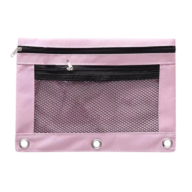 IMossad Pencil Pouches,3-Holes Zipper Pencil Pouches in Assorted Colors, Sturdy and Durable Cloth Pencil Case with Clear Window,Fuchsia