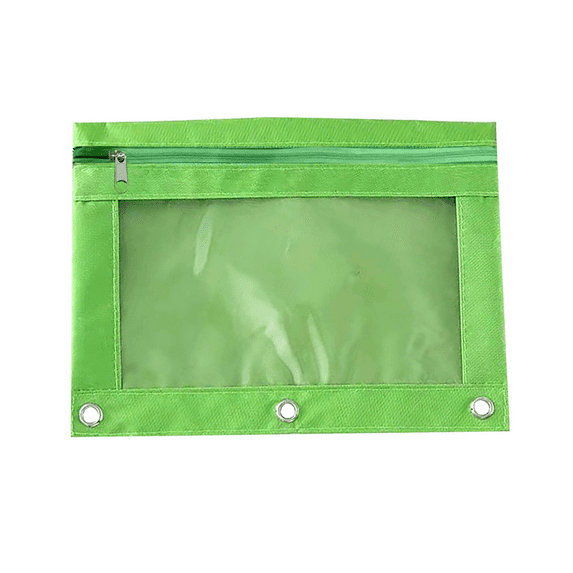 IMossad Pencil Pouches,3-Holes Zipper Pencil Pouches in Assorted Colors, Sturdy and Durable Cloth Pencil Case with Clear Window,Grass Green