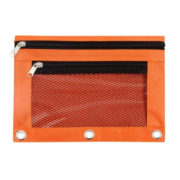 IMossad Pencil Pouch for 3 Ring Binder, Binder Pencil Case with Smooth Zipper, Clear Window Pencil Case for Binder, Big Capacity 3 Ring Binder Pencil Bag with 3 Reinforced Grommets,Orange