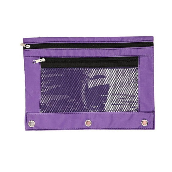 IMossad Pencil Pouches,3-Holes Zipper Pencil Pouches in Assorted Colors, Sturdy and Durable Cloth Pencil Case with Clear Window,Purple