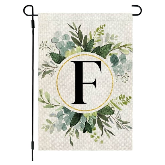 IMossad Personalized Green Plant Print Flax Garden Flag with Customized Initial Letter - Ideal for Hanging at Courtyard Gate,Letter F