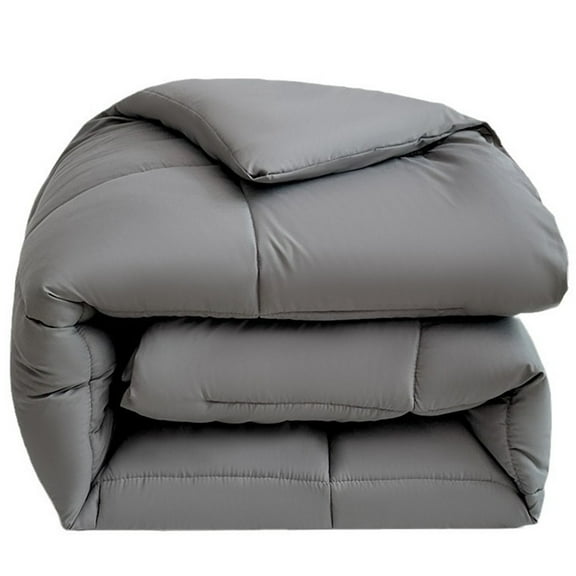 IMossad Reversible Down Alternative Blanket - Silky Soft Striped Shell, Full/Queen Size, Grey, Oversized Bed & Throw Blanket for Superior Warmth & Comfort ﻿