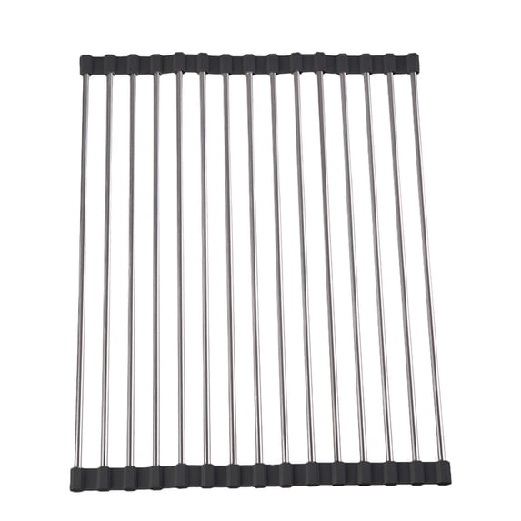 IMossad Roll Over Sink Dish Drying Rack - Foldable Stainless Steel Wire Drainer for Kitchen Counters