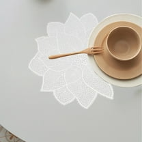 IMossad Round Placemats for Dining Table Pressed Vinyl Metallic Table Mats Hollow Out Hibiscus Flower Place Mats for Dinner Table Decor Holiday Wedding Accent Centerpiece