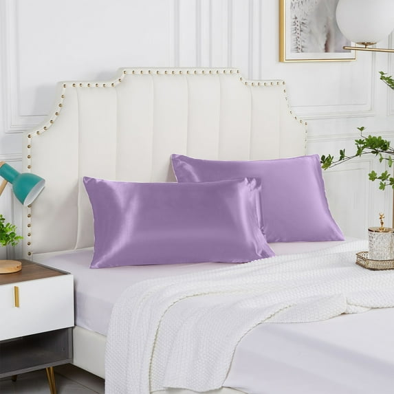 IMossad Satin Silk Pillowcases,Super Soft Similar to Silk Pillow Cases 2 Pack for Hair and Skin,with Envelope Closure,Soft Breathable Smooth Cooling Silk Pillow Covers,Gift for Women Men,Purple