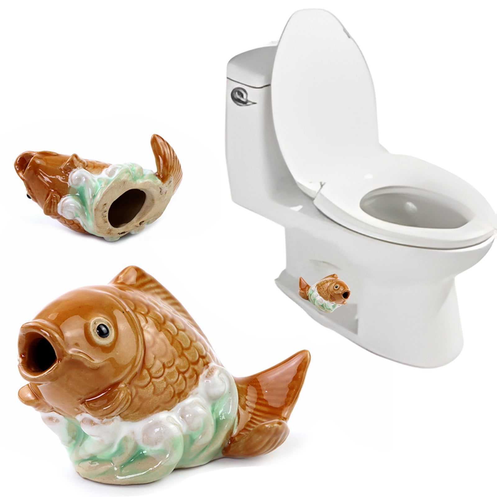 IMossad Set of 2 Ceramic Fish Toilet Floor Caps Adorable Sea Creature