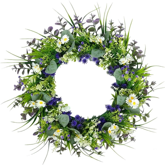 IMossad Spring Door Wreath, Artificial Greenery Wreath for Indoor and Outdoor Wall Decoration, Holiday Home Decor, Durable PVC Material