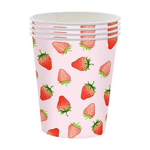 IMossad Strawberry Party Theme Disposable Cups, 10 Pack – Perfect for Kids Birthday, Baby Shower, Picnic, Party Supplies