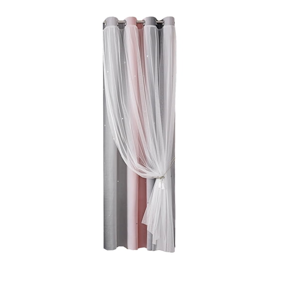 IMossad Striped Double-Layer Curtains, Dreamy Star Pattern, Polyester Window Drapes for Bedroom and Living Room, Decorative Home Shade
