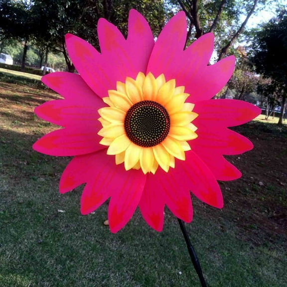 IMossad Sunflower Wind Spinner, 27" Plastic Wind Spinner with Stake, Wind Spinners for Yard and Garden Lawn Patio Decor,Hot Pink