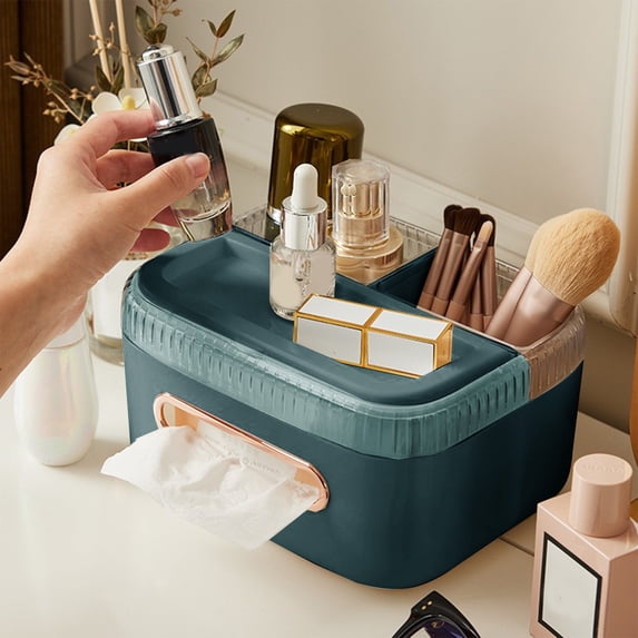 IMossad Tissue Box Cover Square, Bathroom Tissue Box Holder/Organizer with 2-Compartment,Remote Control Holder