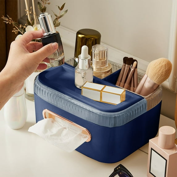 IMossad Tissue Box Cover Square, Bathroom Tissue Box Holder/Organizer with 2-Compartment,Remote Control Holder