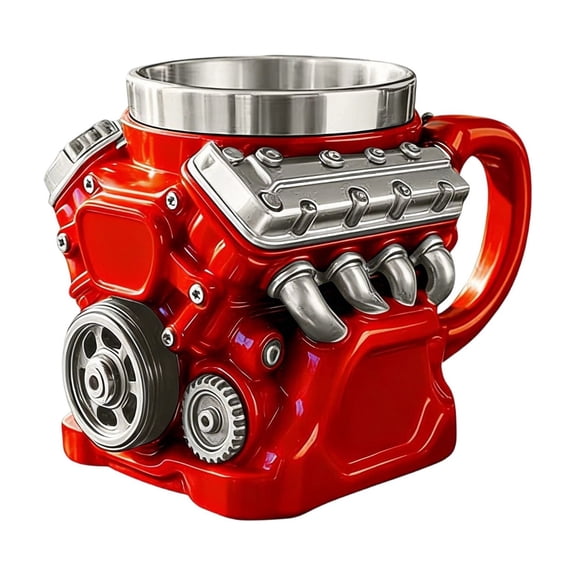 IMossad V6 Engine Resin Mug, Personalized Mechanical Punk Cup with Stainless Steel Inner Liner for Hot & Cold Drinks