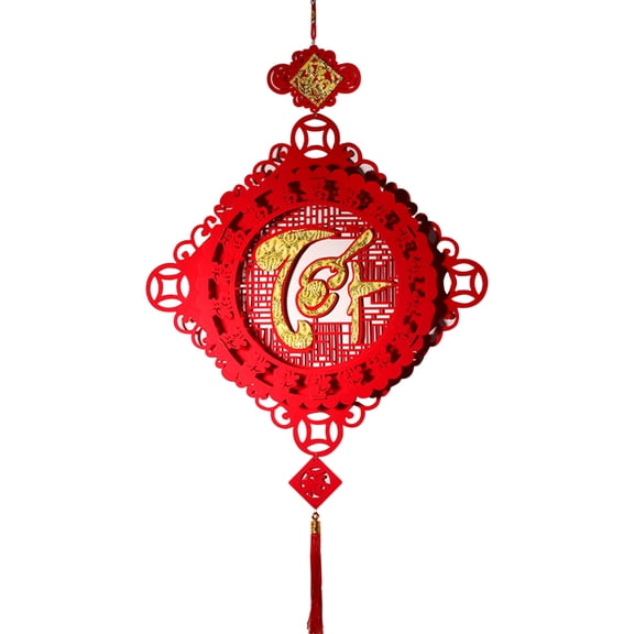 IMossad Vietnamese New Year Decorations 2025 - Blessing Tassel Paper Fan, Lunar New Year Hanging Ornament, Red & Gold Design for Spring Festival