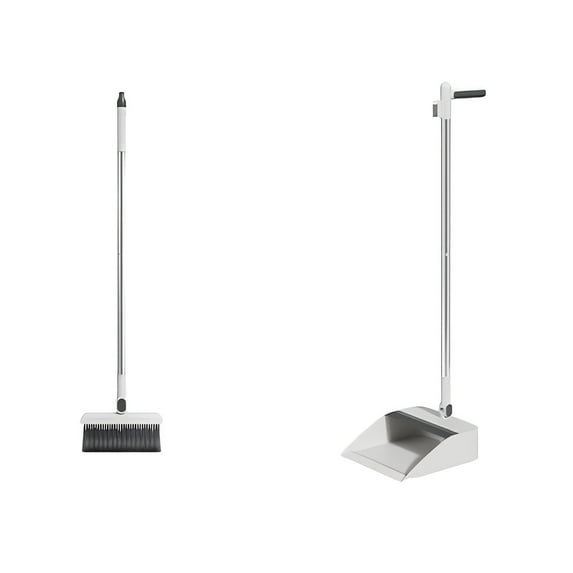 IMossad White Plastic Floor Brush with Self-Cleaning Dustpan Set, Multipurpose Cleaning for Home and Commercial Use