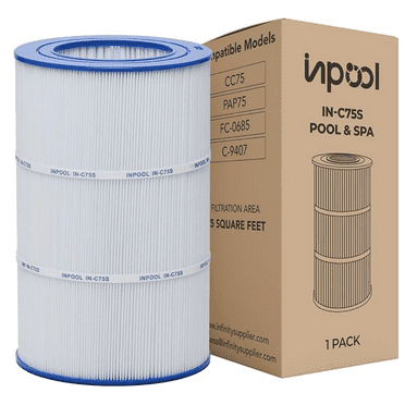 IN-C75S Pool & Spa Filter Cartridge, Pool Skimmer and Pool, 75 Sq.ft. for Inground Pools. Compatible with Pentair CC75, PAP75, Filbur FC-0685, Unicel C-9407. Pool Accessories 1 Pack.