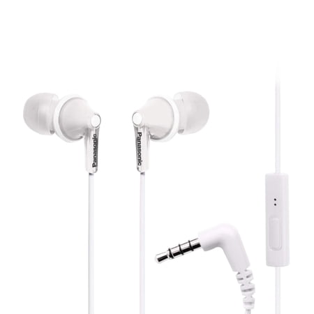 Panasonic ErgoFit Wired Earbuds, in-Ear Headphones with Microphone and Call Controller, Ergonomic Custom-Fit Earpieces (S/M/L), 3.5mm Jack for Phones