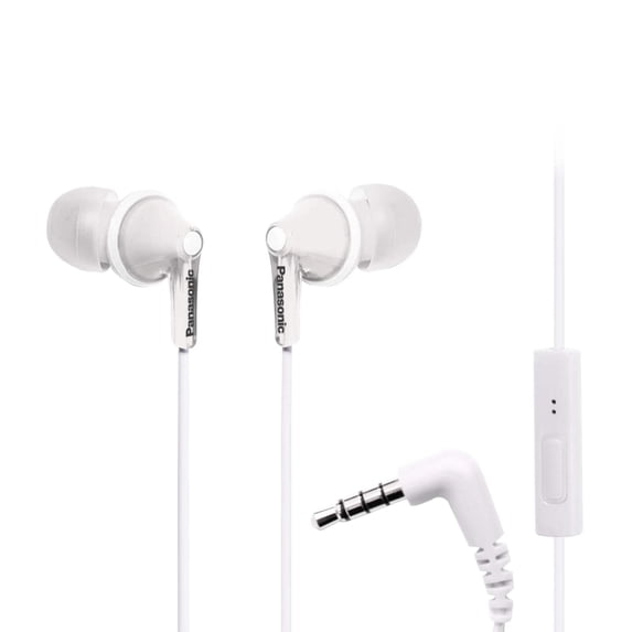 Panasonic ErgoFit Wired Earbuds, in-Ear Headphones with Microphone and Call Controller, Ergonomic Custom-Fit Earpieces (S/M/L), 3.5mm Jack for Phones