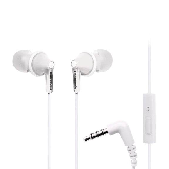 Panasonic ErgoFit Wired Earbuds, in-Ear Headphones with Microphone and Call Controller, Ergonomic Custom-Fit Earpieces (S/M/L), 3.5mm Jack for Phones