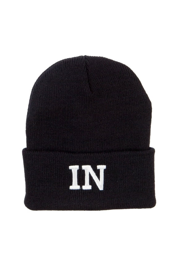 IN Indiana State Embroidered Long Beanie - Black OSFM